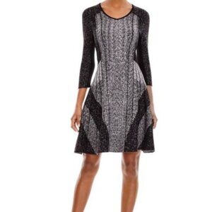 Nic + Zoe Fit & Flare Black and Grey Knit Petite Dress